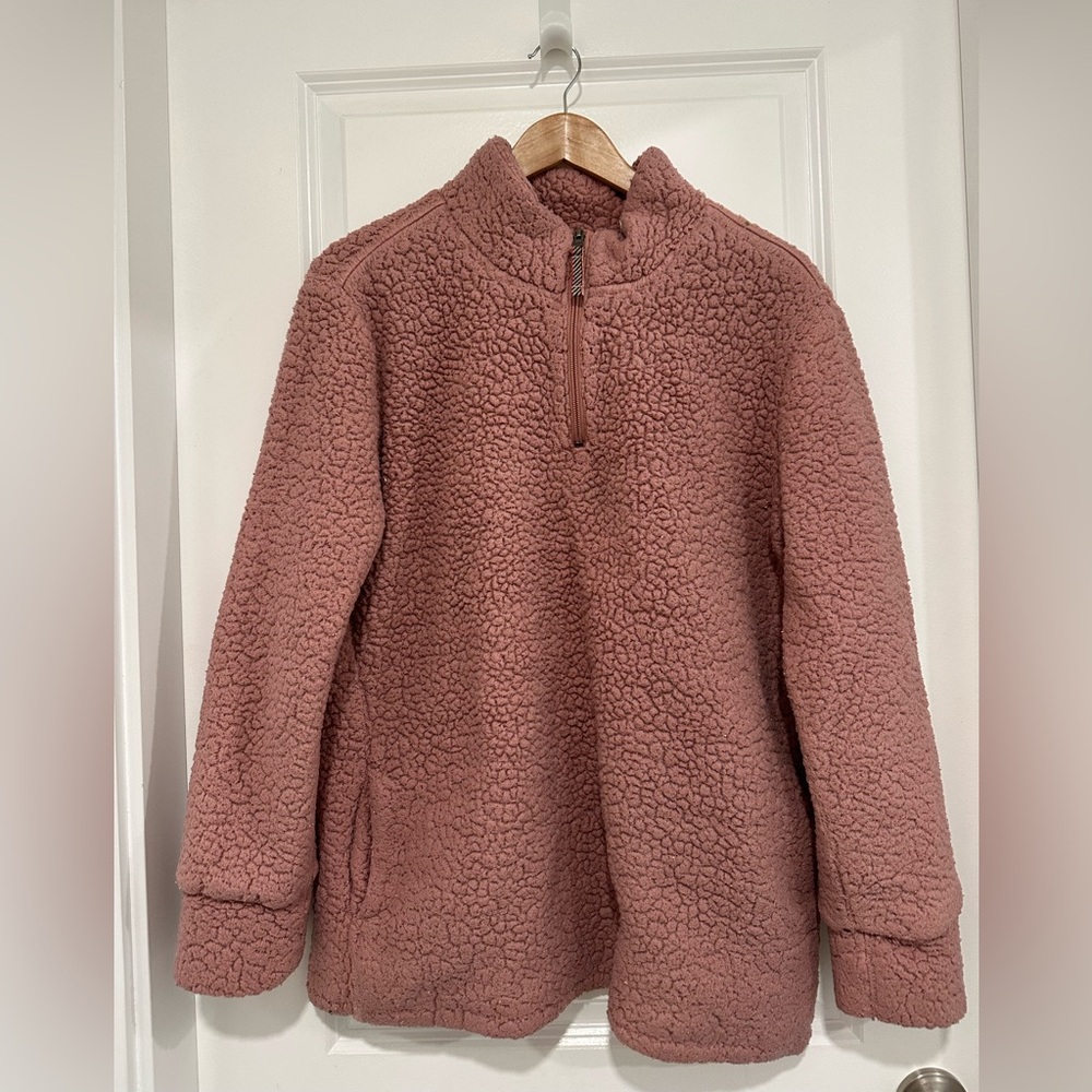 Weatherproof Women's Blush Pink Sherpa Fleece Quarter Zip  Sweater Size XL